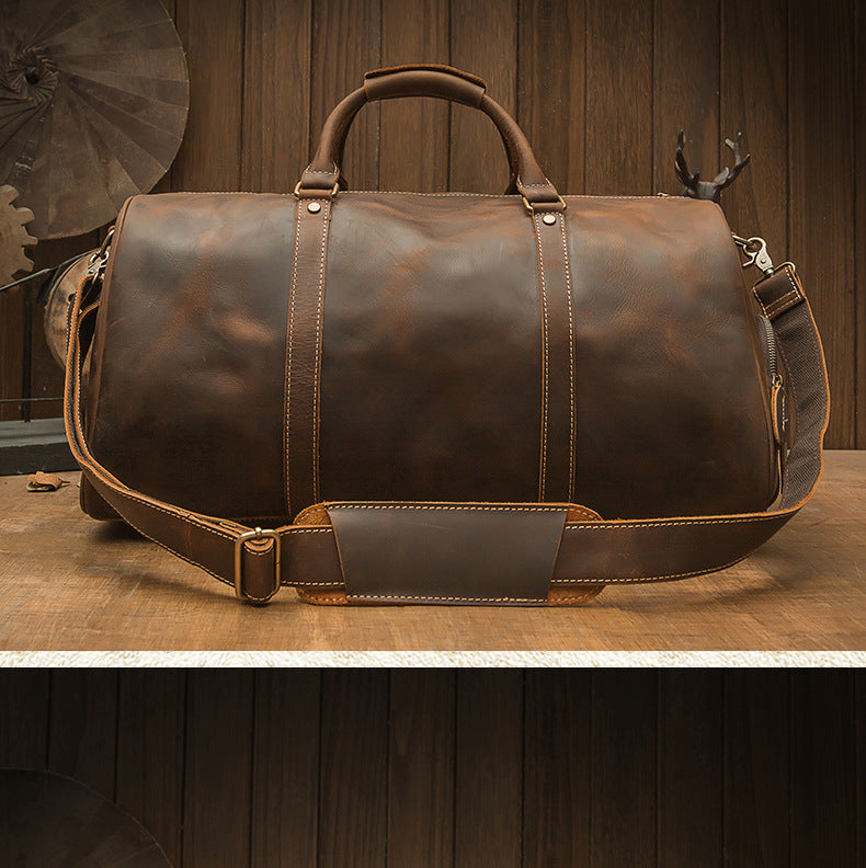 Men's Travel Bag Large Capacity Cowhide Crazy Horse Handmade Retro Crossbody Bag Fashion Luggage Bag for Men 