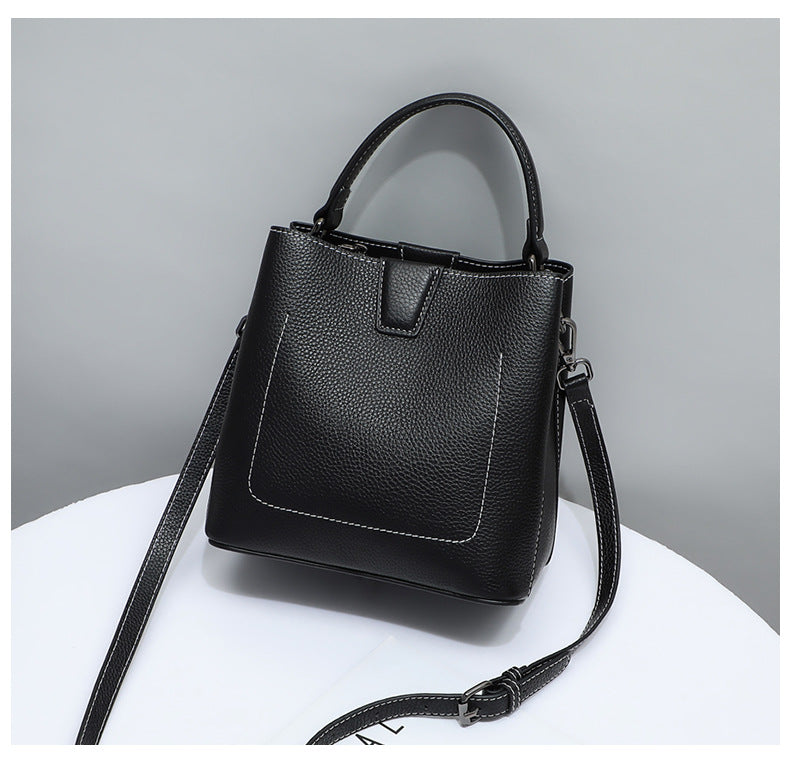 Genuine leather fashion bucket bag handbag simple crossbody bag broadband trend shoulder bag.Pochette