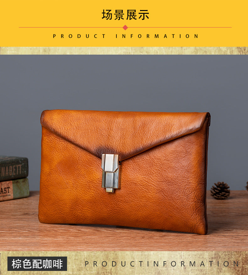 Men's Clutch Bag Cowhide Genuine Leather Retro Casual Men's Handbag 