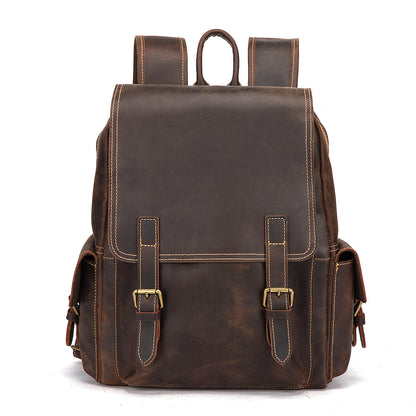 Men's Rucksack Genuine Cowhide Leather Retro Large Capacity Computer Bag for Men 