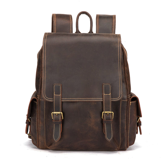Men's Rucksack Genuine Cowhide Leather Retro Large Capacity Computer Bag for Men 