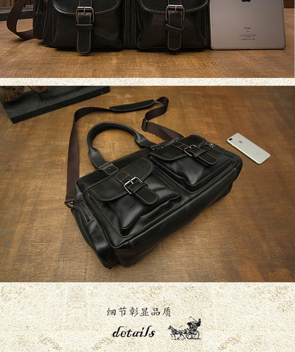 Men's Handbag, Business Trip, Travel Bag, Handmade, Genuine Cowhide Leather, Casual, Fashion, Crossbody Shoulder Bag 