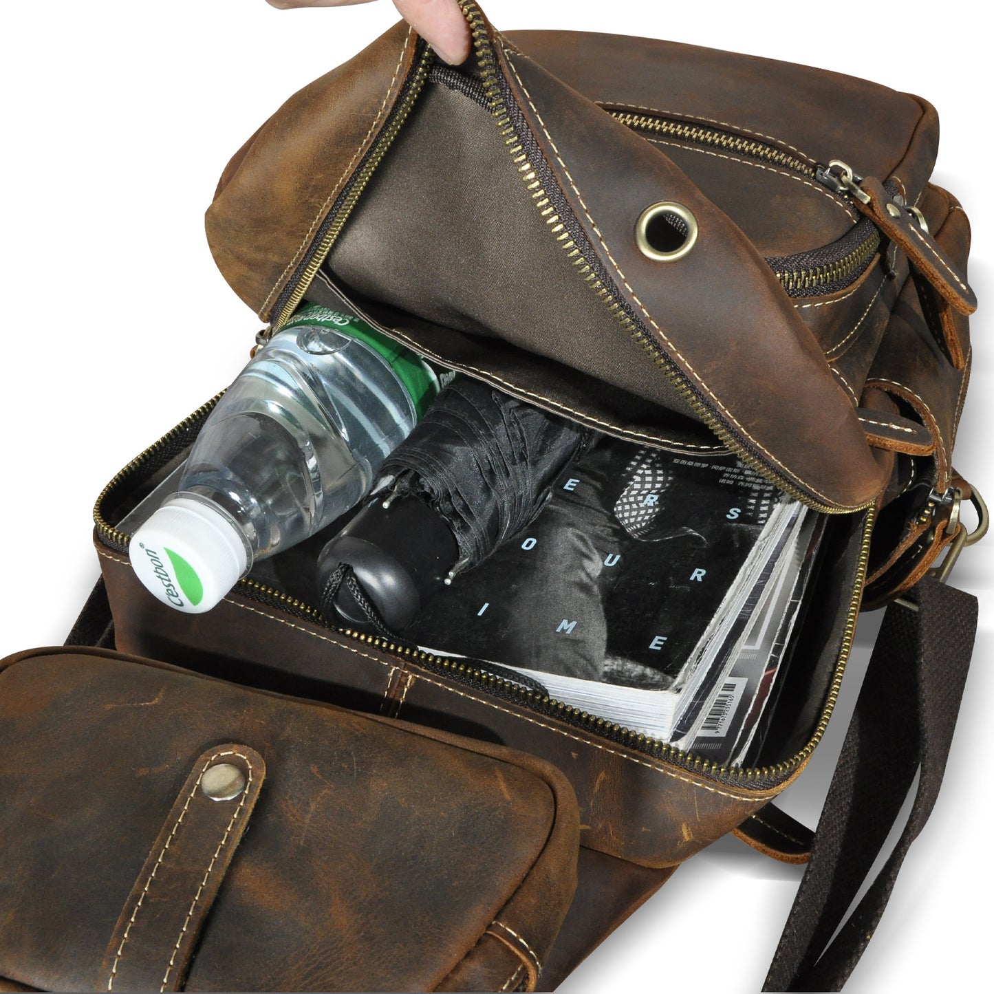 Men's Backpack Cowhide Genuine Leather Versatile Retro Outdoor Fashion Men's Bust Bag 