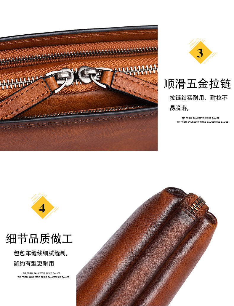 Men's Clutch Bag Genuine Cowhide Leather Practical Retro Casual Men Bag 