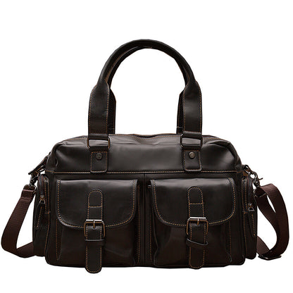 Men's Handbag, Business Trip, Travel Bag, Handmade, Genuine Cowhide Leather, Casual, Fashion, Crossbody Shoulder Bag 