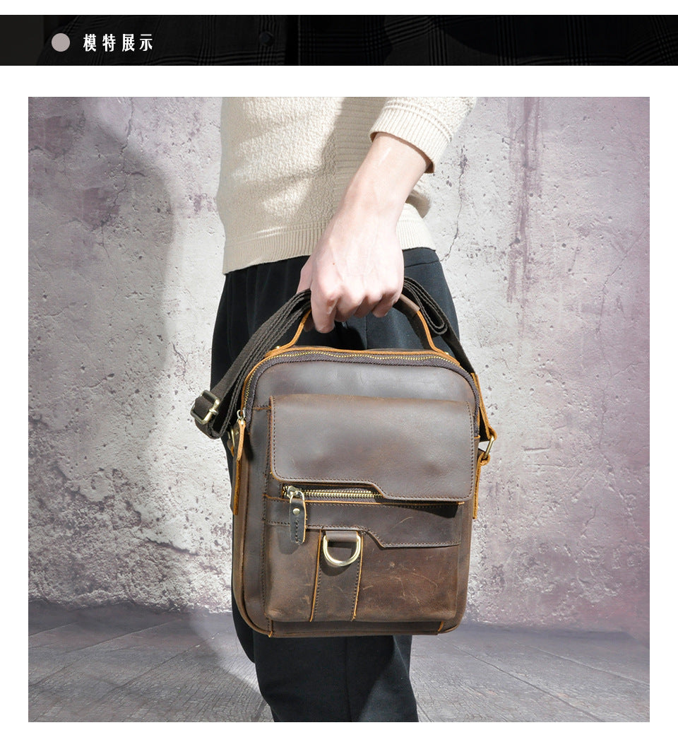 Men's Shoulder Bag Genuine Cowhide Leather Retro Outdoor Travel Crossbody Bag for Men 