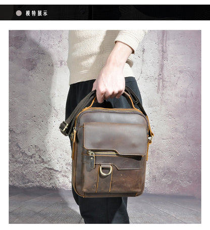 Men's Shoulder Bag Genuine Cowhide Leather Retro Outdoor Travel Crossbody Bag for Men 