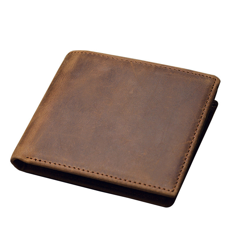 Men's Short Wallet Original Handmade Cowhide Genuine Leather Crazy Horse Retro Korean Fashion Coin Purse Men's Wallet 