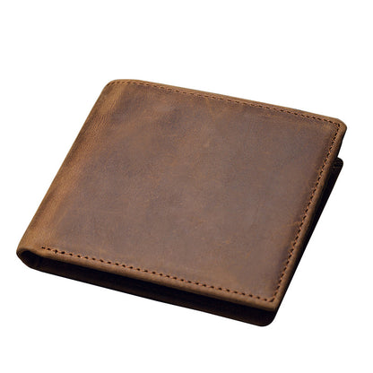 Men's Short Wallet Original Handmade Cowhide Genuine Leather Crazy Horse Retro Korean Fashion Coin Purse Men's Wallet 
