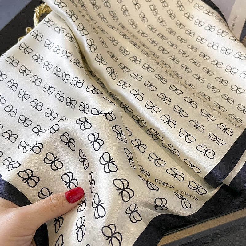 Silk Scarf Women Printed Pattern Scarf Elegant Stole Muffler Commuting Temperament Scarf 