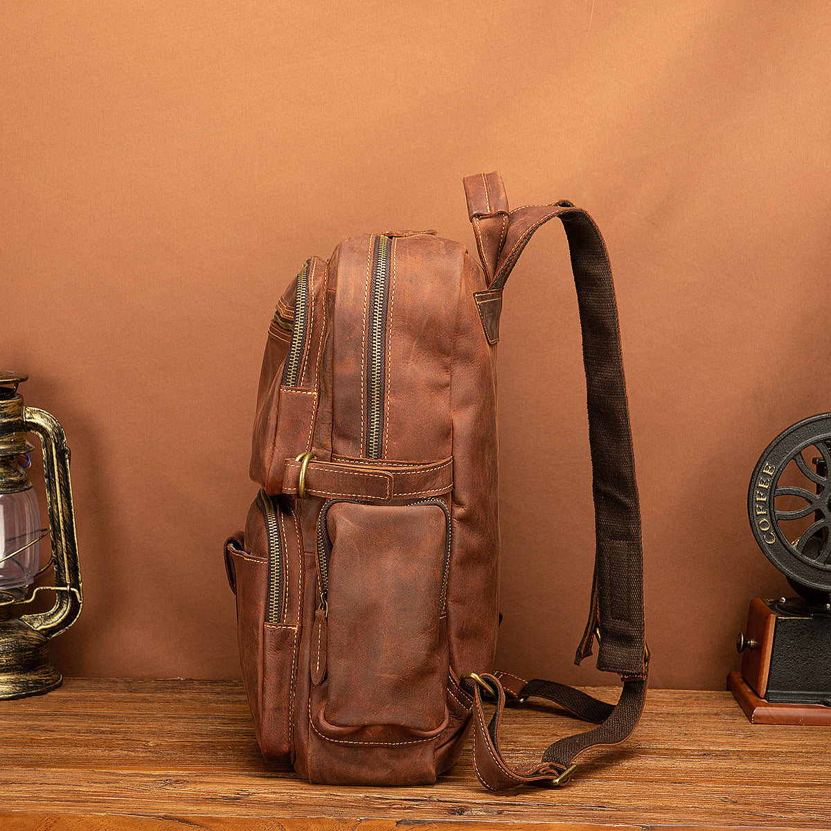 Men's backpack genuine leather cowhide retro large capacity men computer bag 