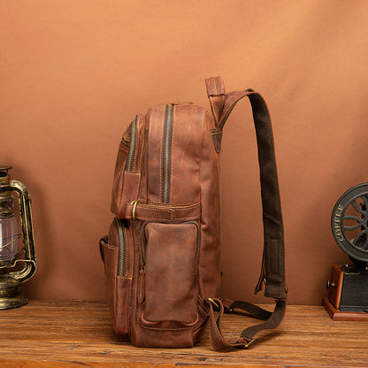 Men's backpack genuine leather cowhide retro large capacity men computer bag 