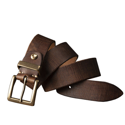 Men's Belt Genuine Cowhide Leather Casual Vintage Copper Needle Buckle Unique Men's Belt 