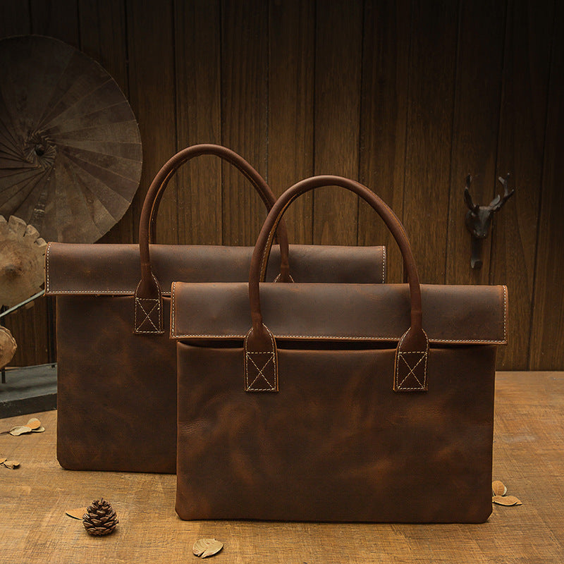 Men's handbag handbag handmade Korean fashion genuine cowhide leather casual business briefcase thin computer bag 