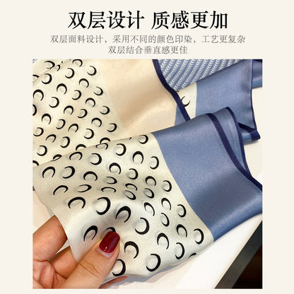 Silk scarf double print pattern tie long muffler woman ribbon temperament neckerchief