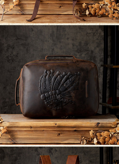Men's Rucksacks Cowhide Genuine Leather Crazy Horse Handmade Handbags Fashion Computer Bags for Men 