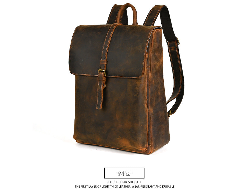 Men's backpack cowhide genuine leather retro casual computer bag for men 