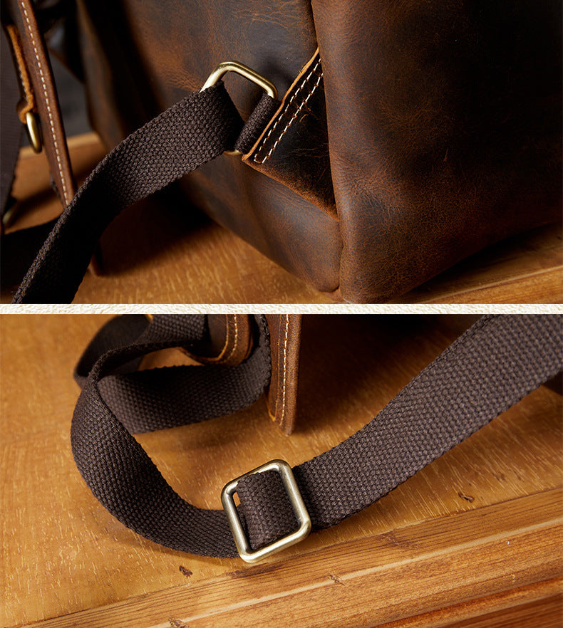 Men's backpack, handmade, genuine cowhide leather, retro outdoor men's travel bag, computer bag 