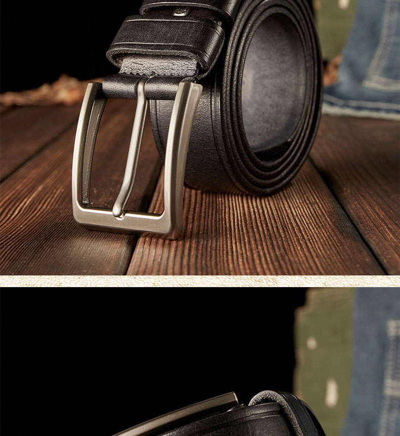 Men's Belt Handmade Cowhide Genuine Leather Retro Simple Casual Fashion Stainless Steel Needle Buckle Men's Belt 