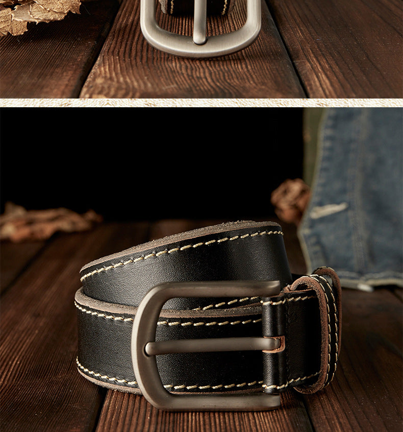 Men's Belt Handmade Genuine Cowhide Leather Needle Buckle Casual Vintage Simple Men's Belt 