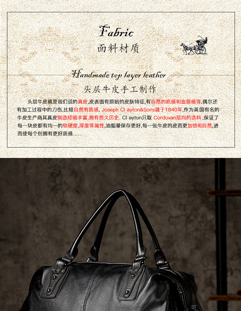 Men's travel bag, handmade genuine cowhide leather, large capacity handbag, business trip, short distance, luggage bag, men's shoulder bag, crossbody bag 