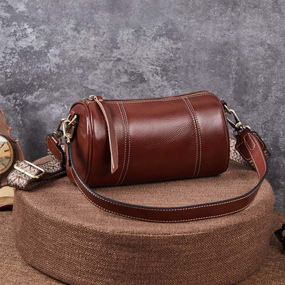 Ladies retro cowhide broadband cylindrical bag underarm bag simple temperament shoulder bag that goes with anything. Pochette