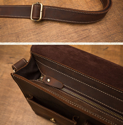 Men's Shoulder Bag Handcrafted Genuine Cowhide Leather Casual Unique Men's Messenger Bag Crossbody Bag 