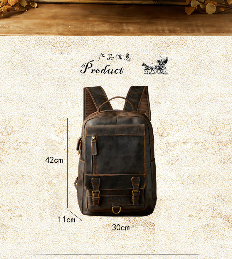Men's Rucksack Handmade Crazy Horse Cowhide Genuine Leather Retro Outdoor Travel Bag Fashion Unique Men's Bag 