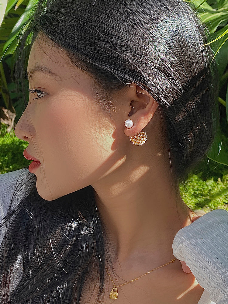 D double-sided small pearl earrings women luxury retro temperament earrings luxury earrings 