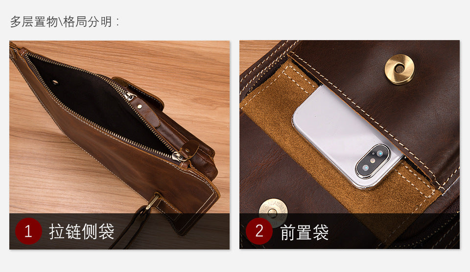 Men's Bust Bag Genuine Cowhide Leather Retro Outdoor Versatile Men's Crossbody Bag 