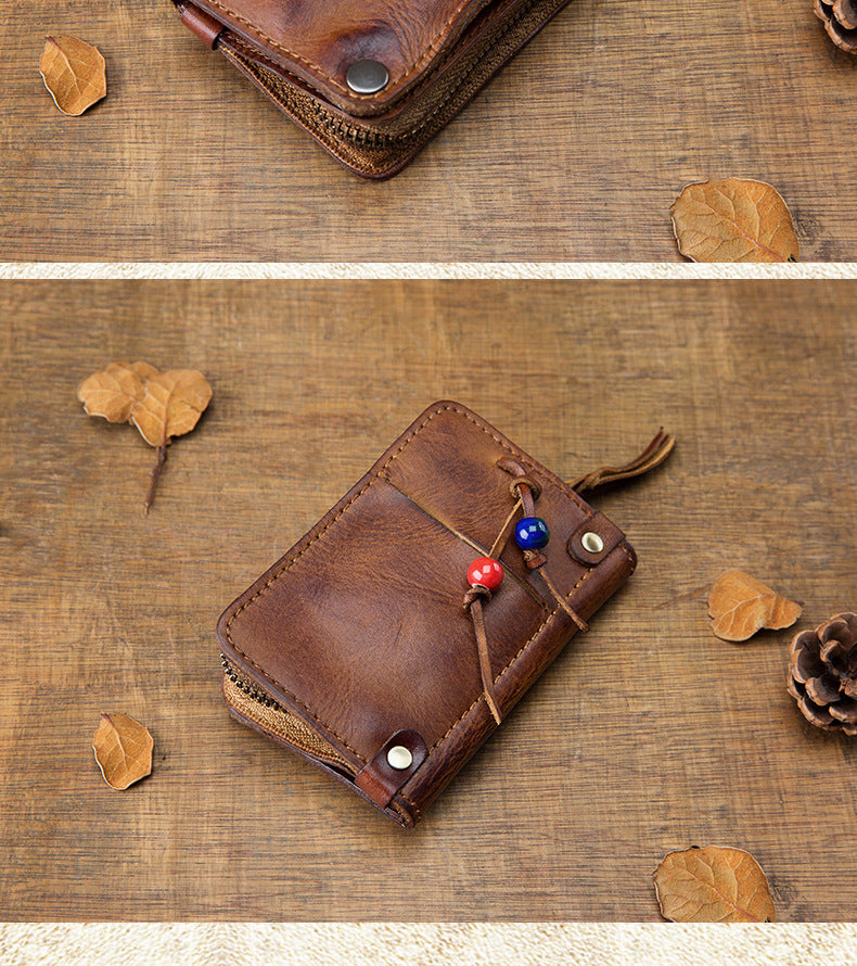 Men's wallet, genuine cowhide leather, key chain, coin purse, zipper, multi-function, large capacity, card bag for men 