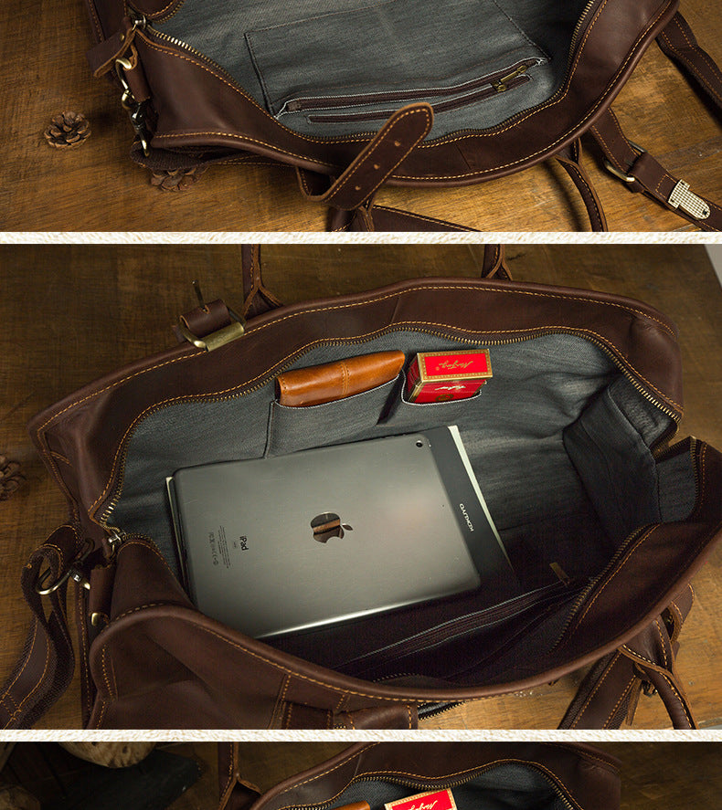 Men's travel bag Genuine cowhide leather large capacity handbag Men's crossbody shoulder bag Luggage bag 