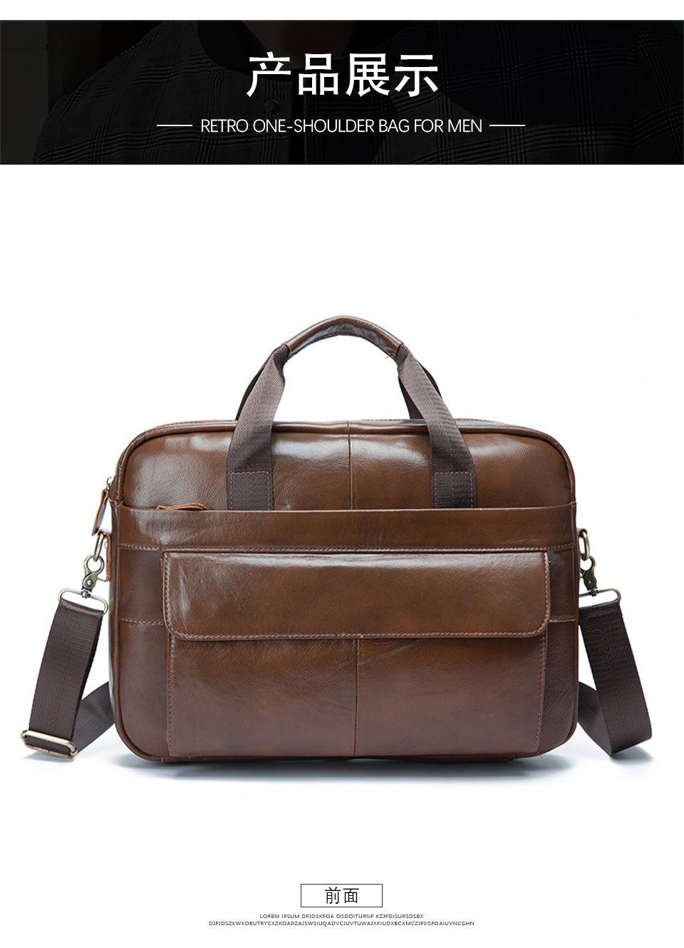 Men's Handbag Briefcase Cowhide Genuine Leather Retro Business Computer Bag for Men 