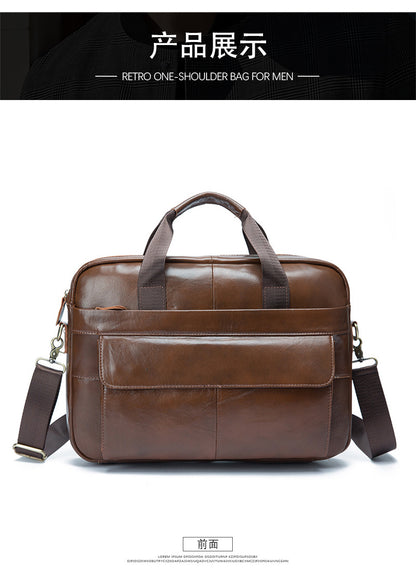 Men's Handbag Briefcase Cowhide Genuine Leather Retro Business Computer Bag for Men 