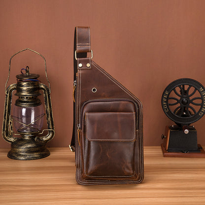 Men's Bust Bag Genuine Cowhide Leather Retro Outdoor Versatile Men's Crossbody Bag 