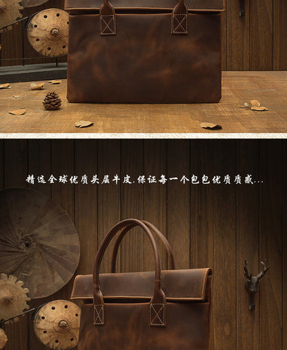 Men's handbag handbag handmade Korean fashion genuine cowhide leather casual business briefcase thin computer bag 