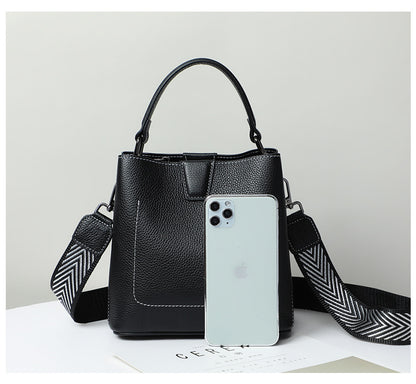 Genuine leather fashion bucket bag handbag simple crossbody bag broadband trend shoulder bag.Pochette