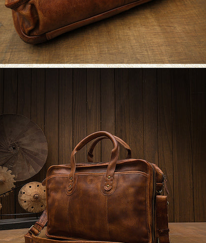 Men's handbag briefcase handmade cowhide retro travel bag crossbody shoulder bag computer bag handbag 