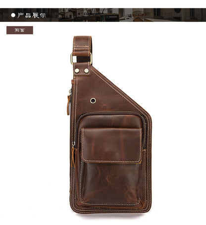 Men's Bust Bag Genuine Cowhide Leather Retro Outdoor Versatile Men's Crossbody Bag 