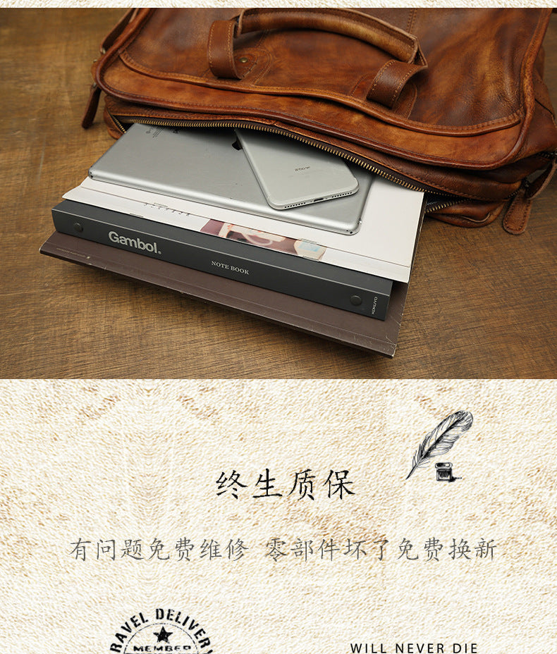 Men's handbag briefcase handmade cowhide retro travel bag crossbody shoulder bag computer bag handbag 