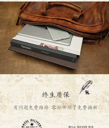 Men's handbag briefcase handmade cowhide retro travel bag crossbody shoulder bag computer bag handbag 