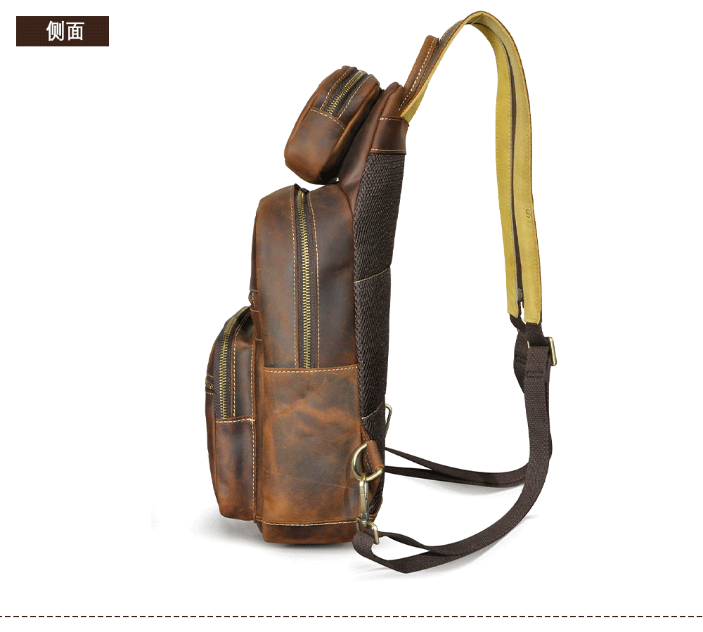 Men's Backpack Cowhide Genuine Leather Versatile Retro Outdoor Fashion Men's Bust Bag 