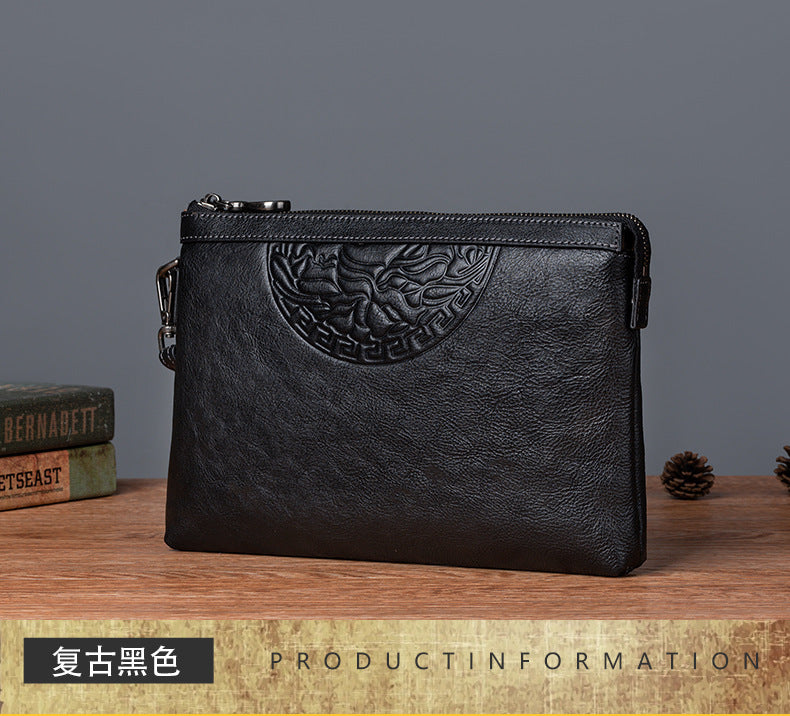Men's Clutch Bag Genuine Cowhide Leather Retro Casual Men's Handbag 