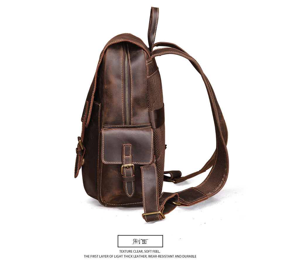 Men's Rucksack Genuine Cowhide Leather Retro Large Capacity Computer Bag for Men 