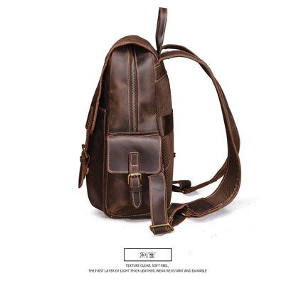 Men's Rucksack Genuine Cowhide Leather Retro Large Capacity Computer Bag for Men 