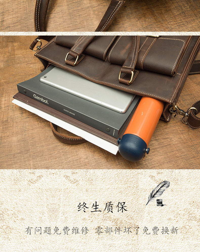 Men's Handbag Handbag Handmade Retro Cowhide Genuine Leather Shoulder Bag Crossbody Bag Crazy Horse Cambridge Briefcase 
