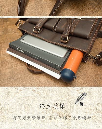Men's Handbag Handbag Handmade Retro Cowhide Genuine Leather Shoulder Bag Crossbody Bag Crazy Horse Cambridge Briefcase 