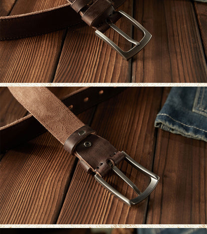 Men's Belt Handmade Genuine Cowhide Leather Needle Buckle Vintage Men's Belt 