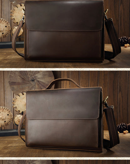 Men's Handbag Briefcase Handmade Cowhide Genuine Leather Retro Simple Messenger Bag Business Casual Men's Shoulder Bag Crossbody Bag 