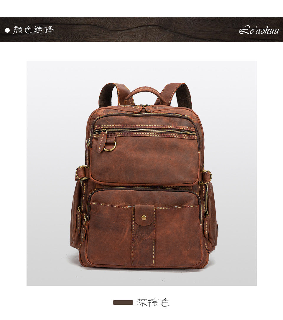Men's backpack genuine leather cowhide retro large capacity men computer bag 